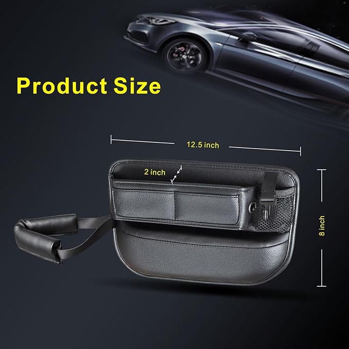 2 Pack Car Seat Gap Filler Organizer for SUV Truck Universal PU Leather Storage Box with Seats Belt Holder Automotive Consoles Side Gaps Small Things Catcher Auto Essentials Accessories for Women Men