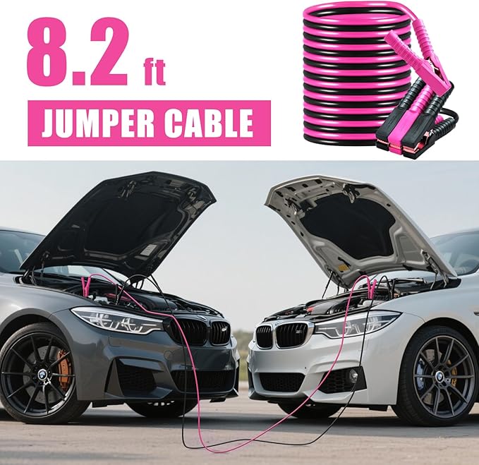 Car Roadside Emergency Kit, Vehicle Truck Safety Emergency Road Side Assistance Kits with Jumper Cables, Pink