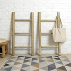 Wooden Blanket Ladder - 76in Natural & Motley Wood - Leaning Wall Decor for Bedroom, Bathroom, Living Room - Rustic Quilt Hol