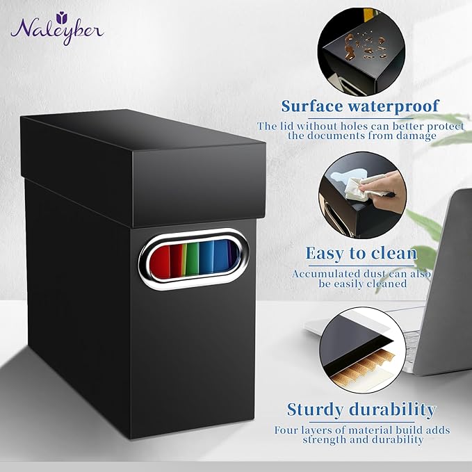 File Organizer Box with Lid & Handle, Thickened Cardboard Hanging File Folder Storage Boxes for Letter Size, Portable Filing 