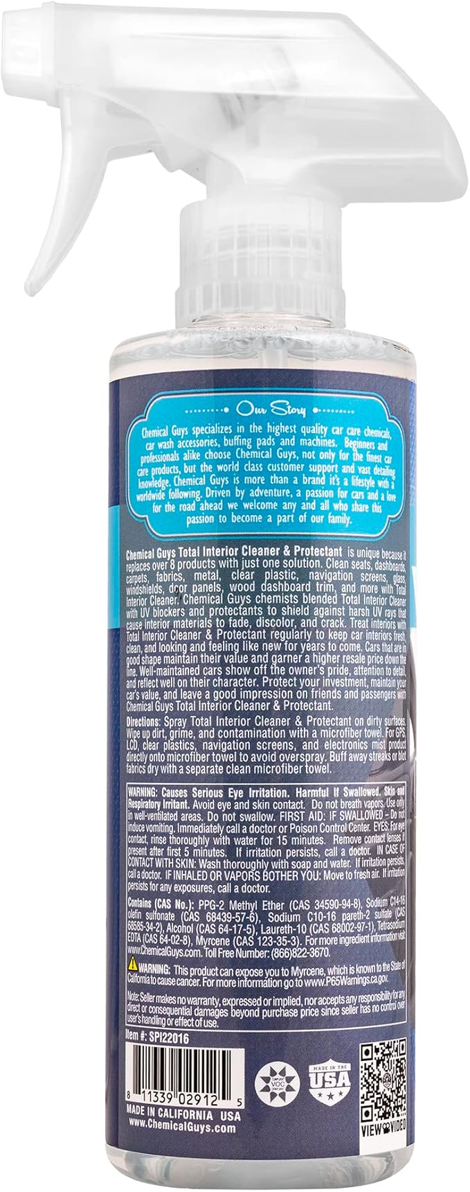 Chemical Guys SPI22016 Total Interior Cleaner and Protectant, Safe for Cars, Trucks, SUVs, Jeeps, Motorcycles, RVs & More, 16