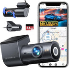 4K Dash Cam Front and Rear, 5G WiFi & GPS & 64GB Card, 1.5" IPS Display Dash Camera for Cars, 4K+1080P Dual Car Dashcam with 