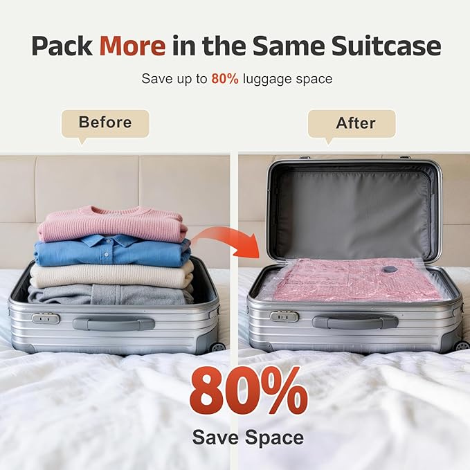 IDEATECH 15 Pack Travel Vacuum Bags with USB Pump, Space Saver Vacuum Seal Bags for Clothes, Compression Bags for Suitcase Pa
