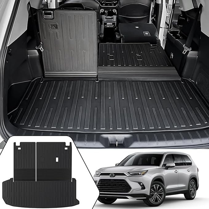 Cargo Mat with Backrest Mat 2-in-1 for 2024 2025 2026 Toyota Grand Highlander Car Mat Accessories, TPE All Weather Cargo Liner Trunk Mat(Grand Highlander-2 in 1 Trunk Mat)