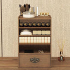 Makeup Organiser Storage Wood Makeup Organizer Box, Lipsticks Holder Rack, with Drawer and Tabletop for Storing Palettes, Bru