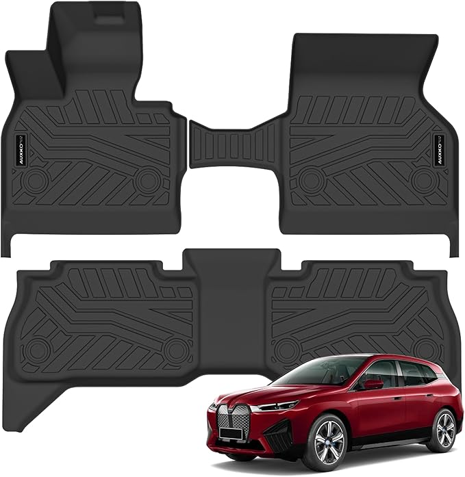 Auxko All Weather Floor Mats Fits for BMW iX 2026-2022 TPE Rubber Liners Accessoires for BMW iX All Season Guard Odorless Anti-Slip Mats for 1st & 2nd Row