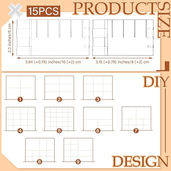 45 Pcs Adjustable Clear Drawer Dividers with Fixed Buckle DIY Plastic Drawer Organizer Box Dividers Back to School Gift for S
