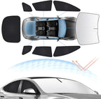 8PCS Windshield Sun Shade Kit for 2021-2026 Tesla Model S Plaid(Not fit Model S) Full Privacy Side Rear Window Shade Cover Foldable Sun Visor Protector Blocks UV&Heat