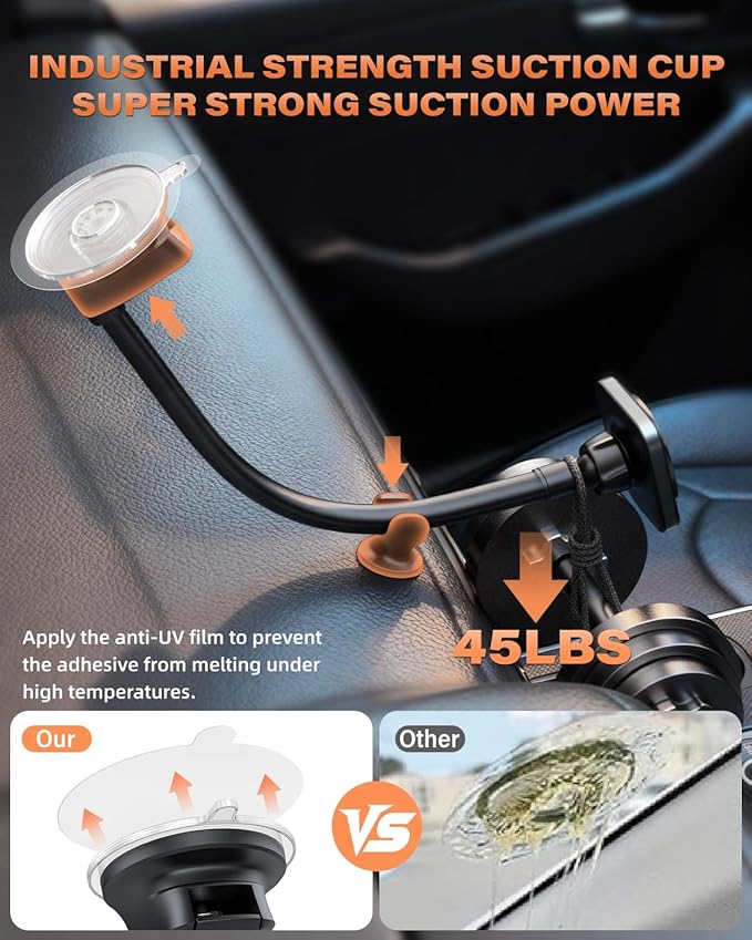 1Zero for Magsafe Car Phone Mount 14-Inch Gooseneck Long Arm Extension, Universal Windshield Dashboard Industrial-Strength Suction Cup Car Phone Holder with Strong Magnets (2026 Upgraded for Magsafe)