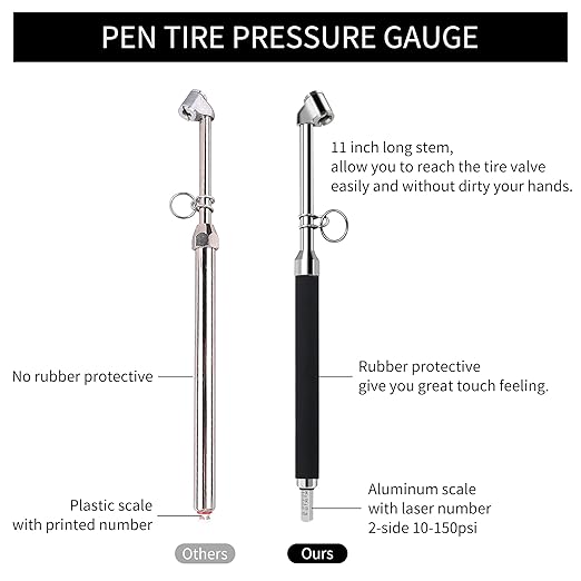 SAFELIFE Tire Pressure Gauge Dual Head Truck Tire Pressure Gauge 10-150PSI, Heavy Duty Stainless Steel Tire Gauge with Two-Sided Aluminum Scaleplate for Cars Trucks RV Van 2 Pack