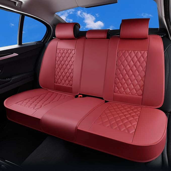 Huidasource Rear Car Seat Cover, Nappa Leather Rear Seat Cover Velcro Adjustable, Compatible with Armrests, Seat Belts, Child