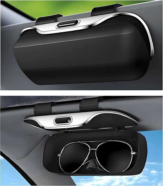GDQ Sunglass Holder for Car Visor Clip Glasses Case Car Sunglasses Case for Car Sun Visor Glasses Storage Box Car Sunglass Holder Car Visor Accessories Universal for SUV Sedan Truck (Black)
