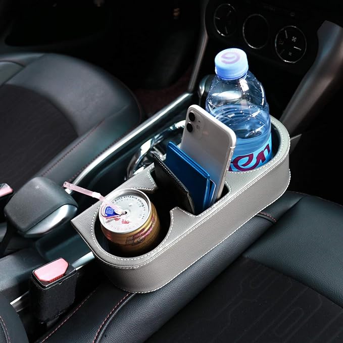 Car Seat Organizer Cup Drink Holders Multi Functional Gap Filler Storage Box Insert Organization Helps Reduce Distracted Driving&Holds Phone Mount Mug Bottle Cellphone (PUBD-Gray)