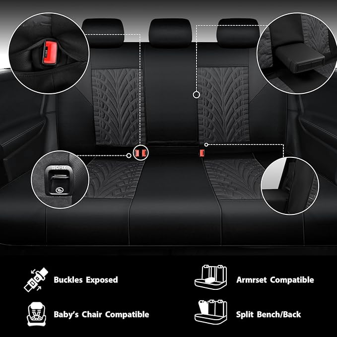 CAR PASS Neoprene Waterproof Seat Covers Full Sets, Wetsuit Car Seat Covers 5 Seats Universal Fit Vans, Truck, SUV, 3D Tyre E