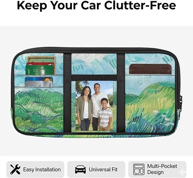 Green Wheat Field Car Sun Visor Organizer and Registration and Insurance Card Holder Multi-Pocket Auto Visor Organizer for Car, SUV and Truck Visor Organizer for Men Women