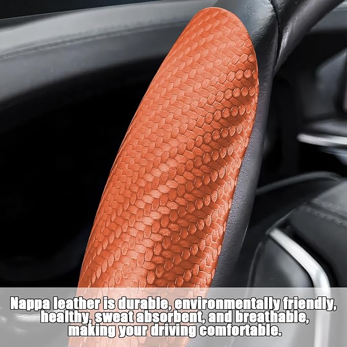 Mandark 3PCS Carbon Fiber Car Steering Wheel Cover, Anti-Skid Leather Vehicle Segmented Steer Wheel Protector, Auto Interior 