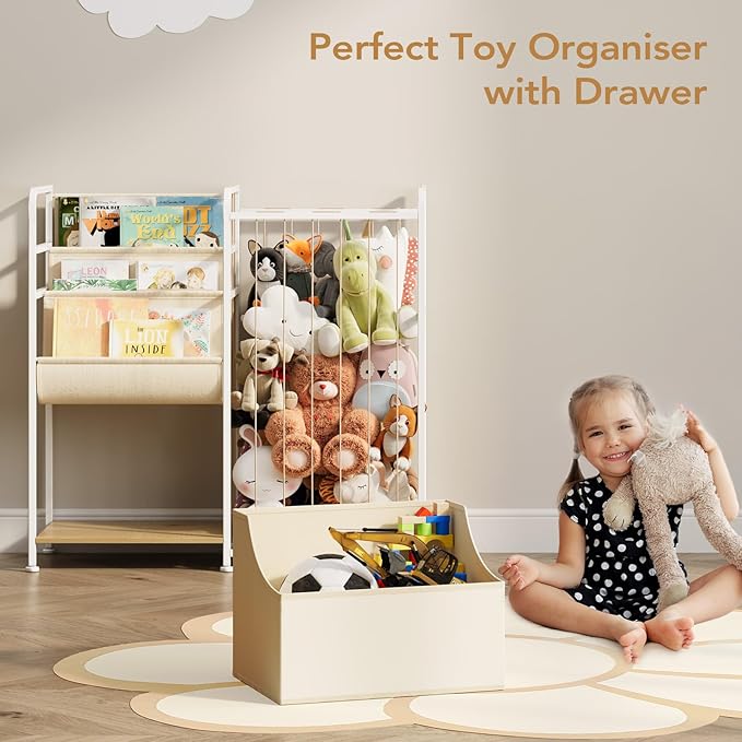 BBLIKE Kids Bookshelf and Stuffed Animal Storage - Multi-Function Nursery Book Shelves with Toy Box and PVC Book Display, Toy