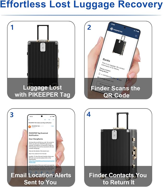 Smart QR Code Luggage Tags - Show Location When Scanned, Customizable Info with Privacy Protection, 4-Pack Waterproof & Durab
