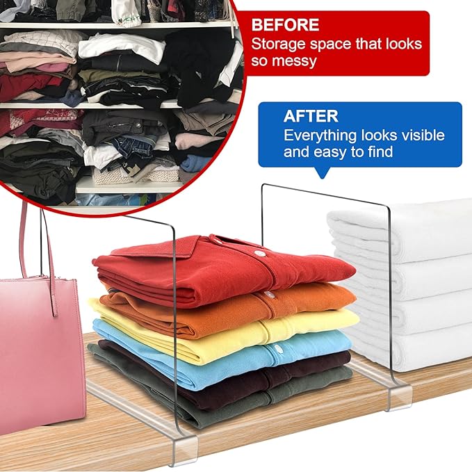 Acrylic Shelf Dividers for Closet Organization 6PCS Closet Shelf Divider Closet Dividers for Shelves Shelf Organizer for Clos