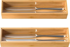 VeyFey Silverware Tray for Drawer, Stackable Kitchen Bamboo Drawer Organizer 12" x 3" x 2" Set of 2