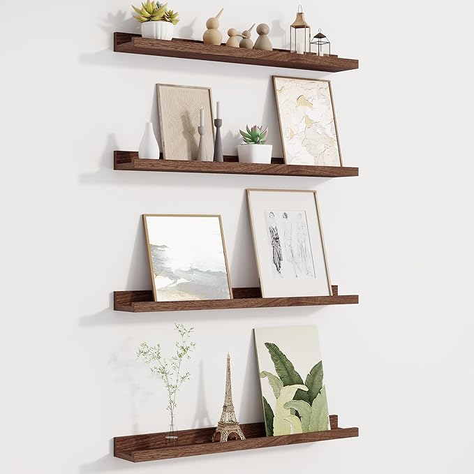 Fun Memories Picture Ledge Shelf for Wall, Floating Shelves Set of 4, 24 Inch Long Nursery Book Shelves for Toys Storage, Kid