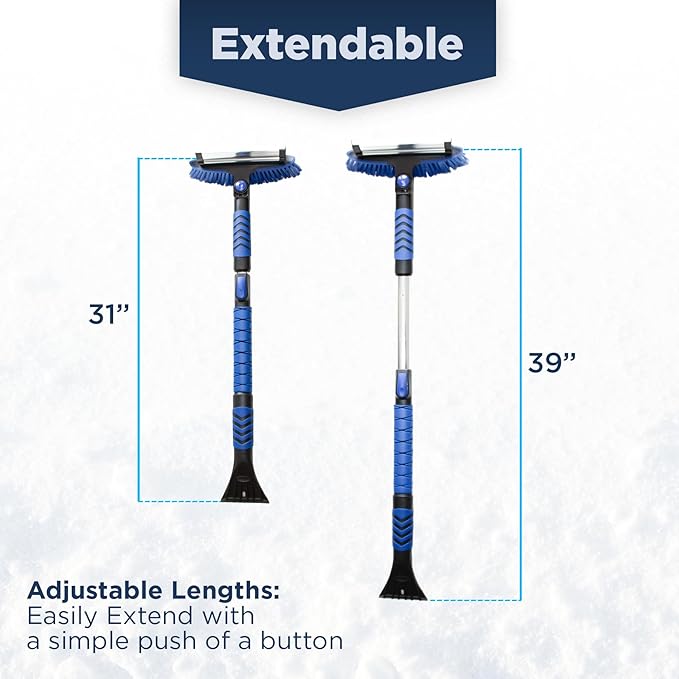 SNOWDRIFT 39" Ice Scrapers for Car Windshield | Snow Brush for Car | Extendable Car Snow Brush and Detachable Ice Scraper | Snow Remover for Cars, SUVs, & Trucks | 180 Degree Rotating Winter Brush
