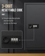 Uniclife 40 Position Key Cabinet with Combination Lock Resettable Black Digital Security Storage Box Steel Key Organizer with