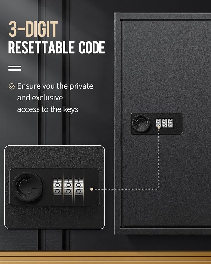 Uniclife 40 Position Key Cabinet with Combination Lock Resettable Black Digital Security Storage Box Steel Key Organizer with
