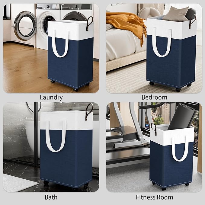 HomeHacks 75L Rolling Laundry Basket with Wheels, Collapsible & Waterproof Laundry Hamper, Mobile Clothes Hamper, Storage Lau