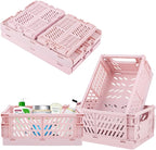 Plastic Baskets for Desk Organizing, Drawer Organizer, 2 Medium+2 Small Durable Folding Storage Crate for Home Kitchen Classr