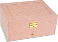 2-Layer Jewelry Box for women, jewelry organizers and storage with Removable Jewelry Tray, vintage quilted top Lockable Jewel