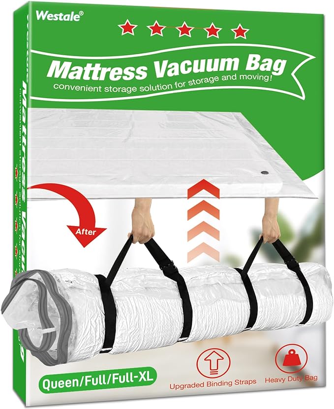 Mattress Vacuum Bag Queen/Full/Full-XL Space Saver Mattress Vacuum Seal Bag with Straps for Moving Double Zip Seal Reusable M