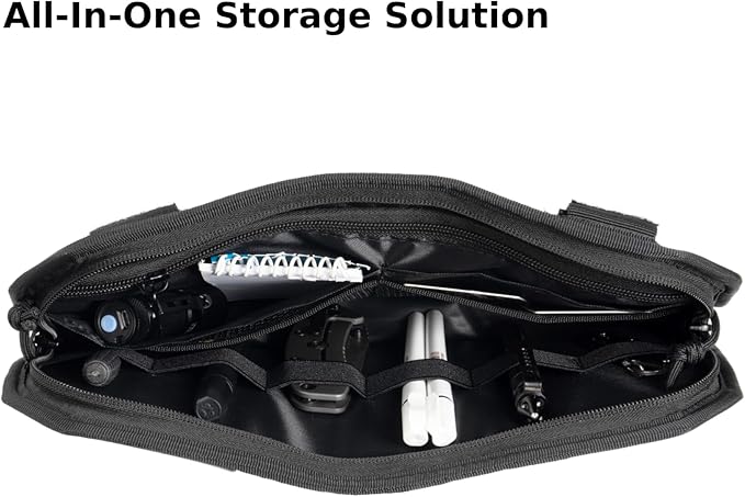 Car Visor Organizer, Sun Visor Organizer for Trucks Cars SUVs, Tactical Car Accessories with Zipper Visor Storage Pouch, Glasses Clip and Card Sleeve Pocket, Molle Visor Organizer with Panel (Black)