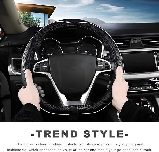 Car Steering Wheel Cover, 15 Inch Anti-Slip Breathable Leather Auto Steering Wheel Protector, Full Surround Soft Steering Whe