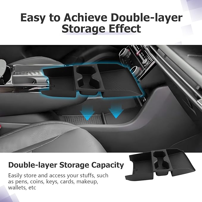 LUWU 2025 Tucson Lower Console Organizer for 2025 Hyundai Tucson Accessories Under Armrest Organizer Insert Tray w/Cup Holder Insert Organizer Drink Holder(NOT for Manual/Automatic Version)