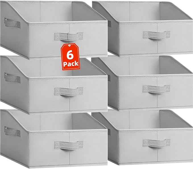 Criusia Closet Organizers Bins 6 Pack - Large Closet Shelf Organizer with Handles - Fabric Trapezoid Home Organization and St