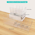 Clear Belt Organizer, Extendable Acrylic Belt Storage Holder with Adjustable Dividers, Belts Storage Container for Drawer and