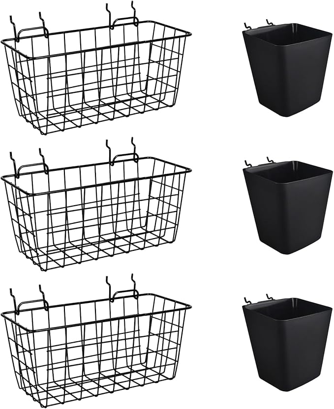 Pegboard Basket Organizers, Peg Board Large Baskets Hooks Bins Cups Tool Organizer 6 Pack Set, Wall Storage Display Hanging A