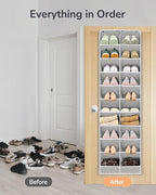ULG Over The Door Shoe Organizer for Closet Fit 24-32 Pairs with Large Deep Pockets, Narrow Shoe Rack for Door Hanging Boots 