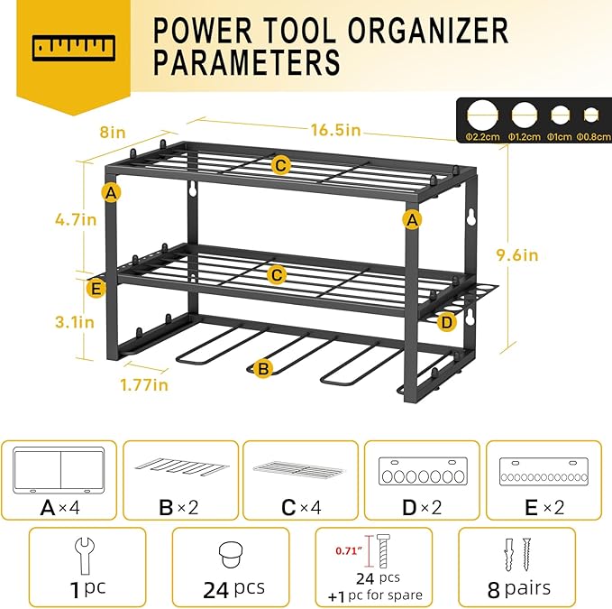 Spacecare Power Tool Organizer- Power Drill Tool Holder- Heavy Duty Tool Shelf & 2 Pack 3 Layers Tool Rack Cordless Drill Hol