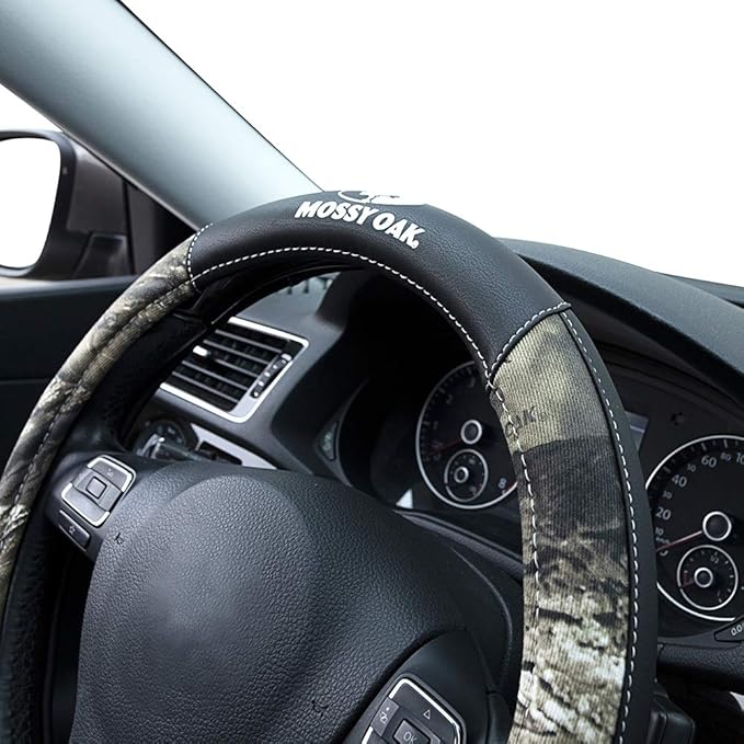 Mossy Oak Camo Steering Wheel Cover, Universal 15 inch - Made with Premium PVC Leather and Cotton Fabric - Official Licensed 