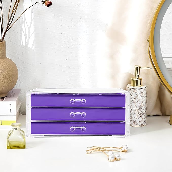 ProCase Earring Holder Organizer Jewelry Box with 3 Drawers, Acrylic Clear Earring Case with Adjustable Velvet Trays for Wome
