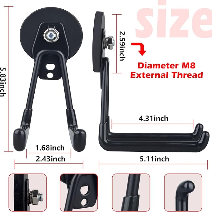 ULIBERMAGNET Magnetic Hooks,Heavy Duty Extra Large Hooks,Power Tool Organizer for Workshop Organization, 2 Pack Tool Hooks fo