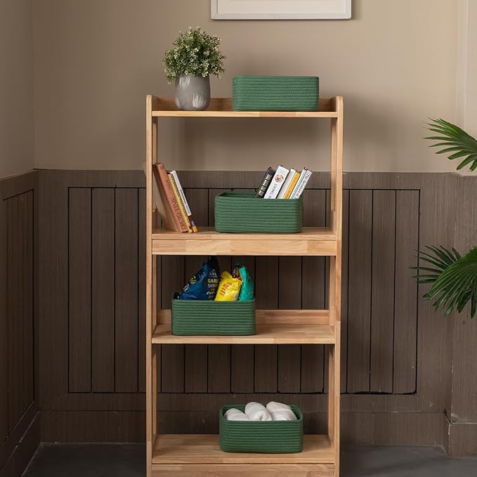 OIASKET 4 Pack Small Storage Shelf Baskets for Organizing, Mini Woven Rope Storage Bins for Towels, Cute Decorative Closet Or
