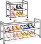Expandable Shoe Rack for Closet Adjustable Metal Shoe Rack for Entryway 18.5"-33" Free Standing Shoe Organizer 12 Pairs with 