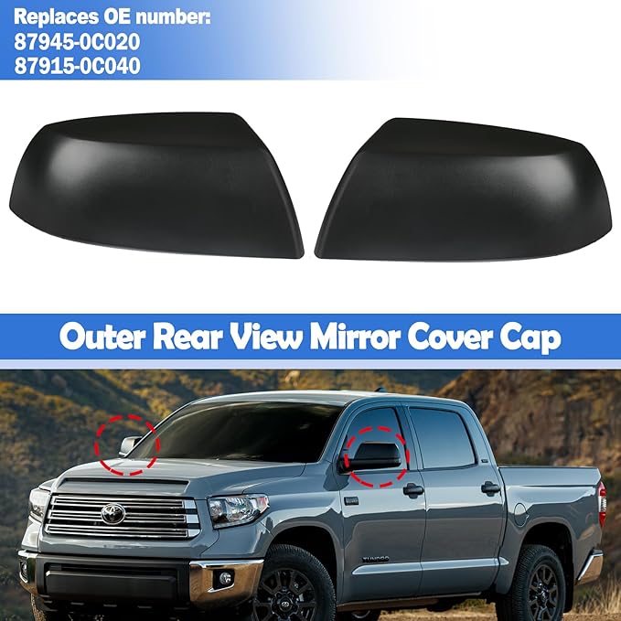 Osompar Textured Black Outer Rear View Mirror Cover Cap Front Driver Passeger Side for Toyota Tundra 2007-2021 Toyota Sequoia Replaces 87945-0C020 87915-0C040