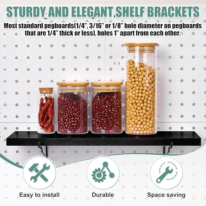 Qunclay 8 Pack Pegboard Shelf Set Wooden Shelves with Metal Brackets Hook Wall Pegboard Shelving Heavy Duty Accessories for C