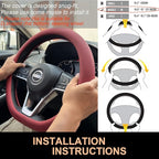 PINCTROT D Shaped Nappa Leather Steering Wheel Cover, Slim Fit No Bulk Design, One Piece Leather with Breathable Perforation,