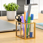 NIUBEE Gold Acrylic Pen Holder for Desk, Clear Pencil Cup Organizer Makeup Brush Holder, Acrylic Desk Organizers and Accessor