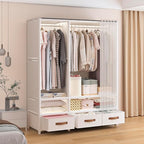 Portable Closet,Portable Closets for Hanging Clothes,Japanese Style Wardrobe Clothing Rack with 3 Drawers,1 Hanging Rods and 